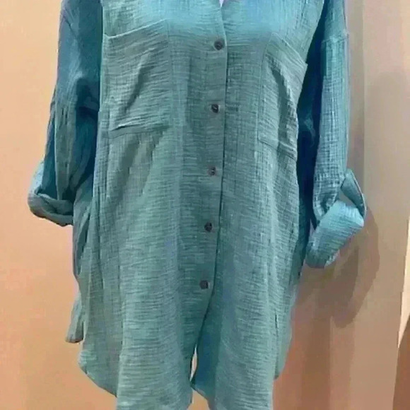 NWT!  MAGASCHONI Aqua Cotton Tunic Top Shirt Blouse Size Large AMAZING! - Picture 12 of 16